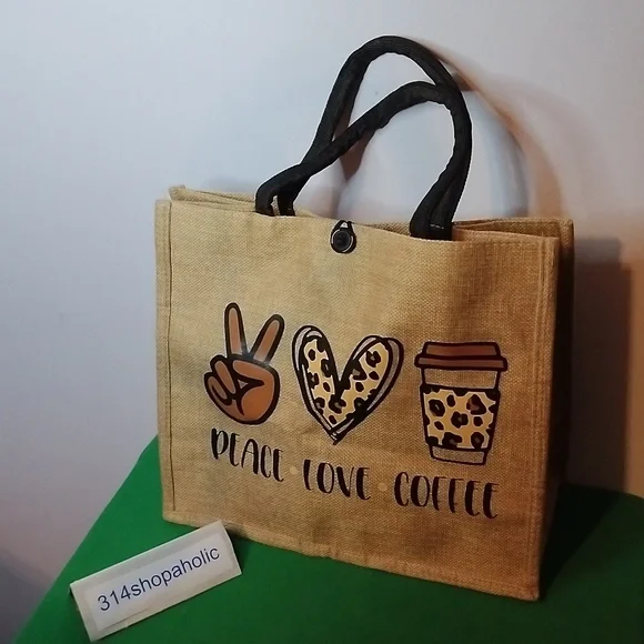 "Peace, Love, Coffee" Tote Bag With Coin Purse - Picture 6 of 6